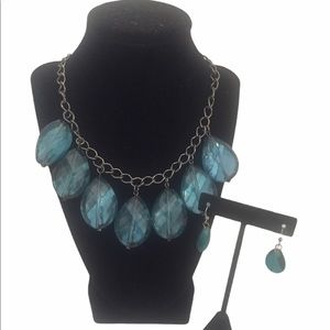 Blue Acrylic Teardrop Necklace And Earrings